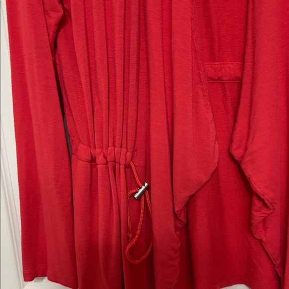 Susan Graver Red Open Cardigan Vibrant Color Waterfall Opening, Oversized Med - Picture 3 of 13